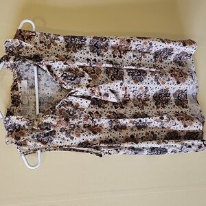 LOFT Floral Ruffle Sleeveless Top - Black and Brown